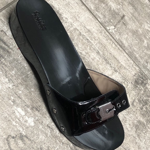 COPY - NWOB DR SCHOLL’S WOODEN SLIDES/SIZE9US/BLACK PATENT - Picture 5 of 12